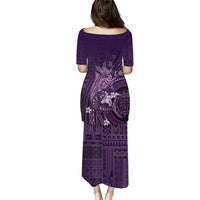 Samoa Tatau Marlin Family Matching Puletasi and Hawaiian Shirt With Siapo Motifs Violet