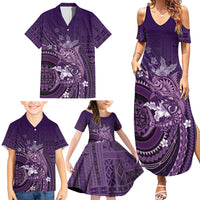 Samoa Tatau Marlin Family Matching Summer Maxi Dress and Hawaiian Shirt With Siapo Motifs Violet