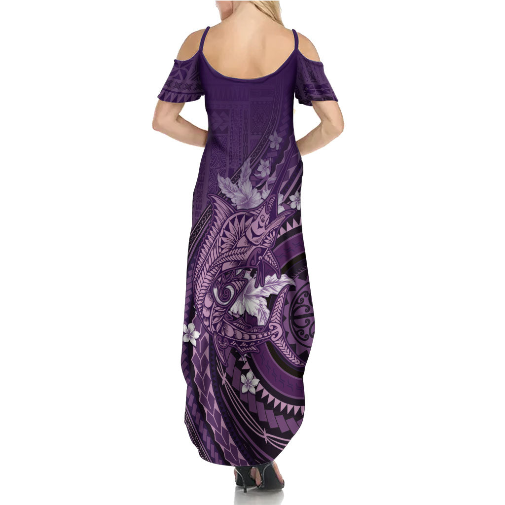 Samoa Tatau Marlin Family Matching Summer Maxi Dress and Hawaiian Shirt With Siapo Motifs Violet