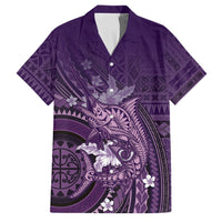 Samoa Tatau Marlin Family Matching Tank Maxi Dress and Hawaiian Shirt With Siapo Motifs Violet LT05 Dad's Shirt - Short Sleeve Violet - Polynesian Pride