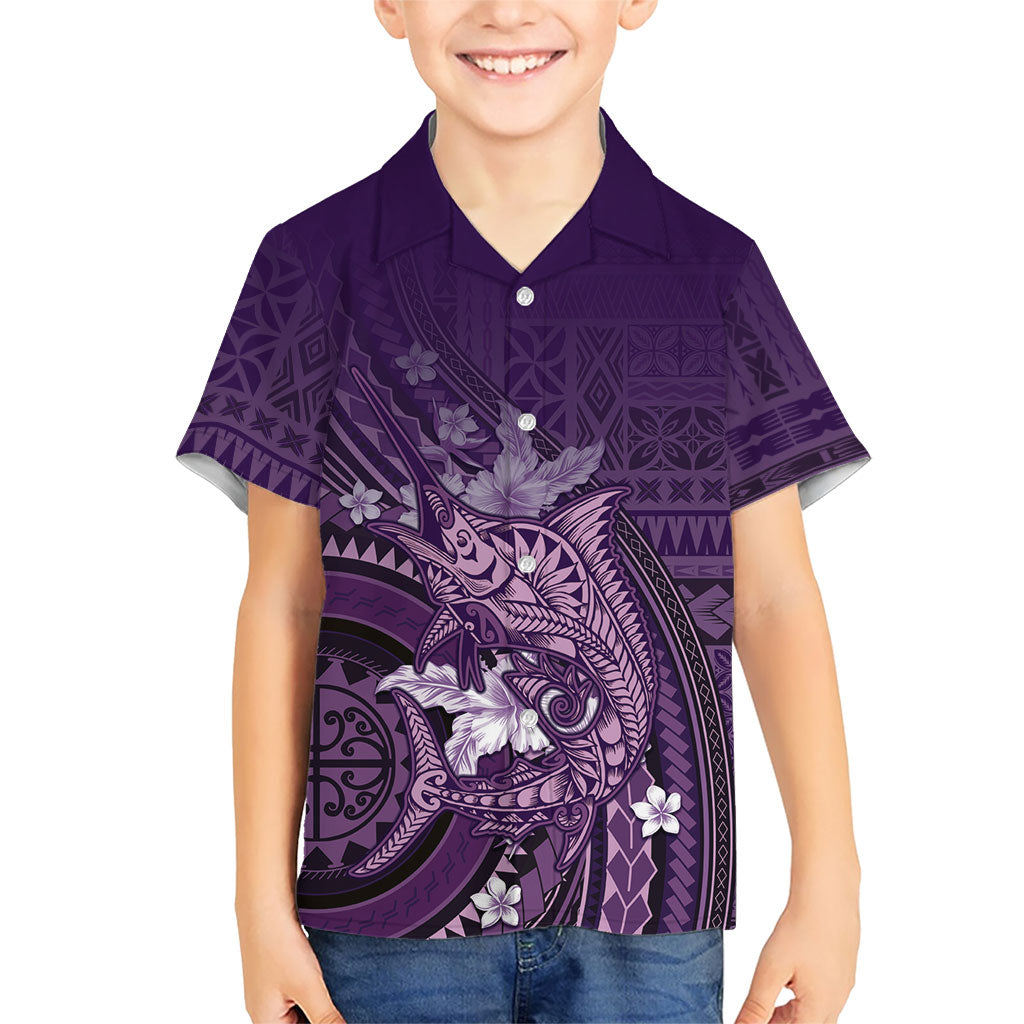Samoa Tatau Marlin Hawaiian Shirt With Siapo Motifs Violet