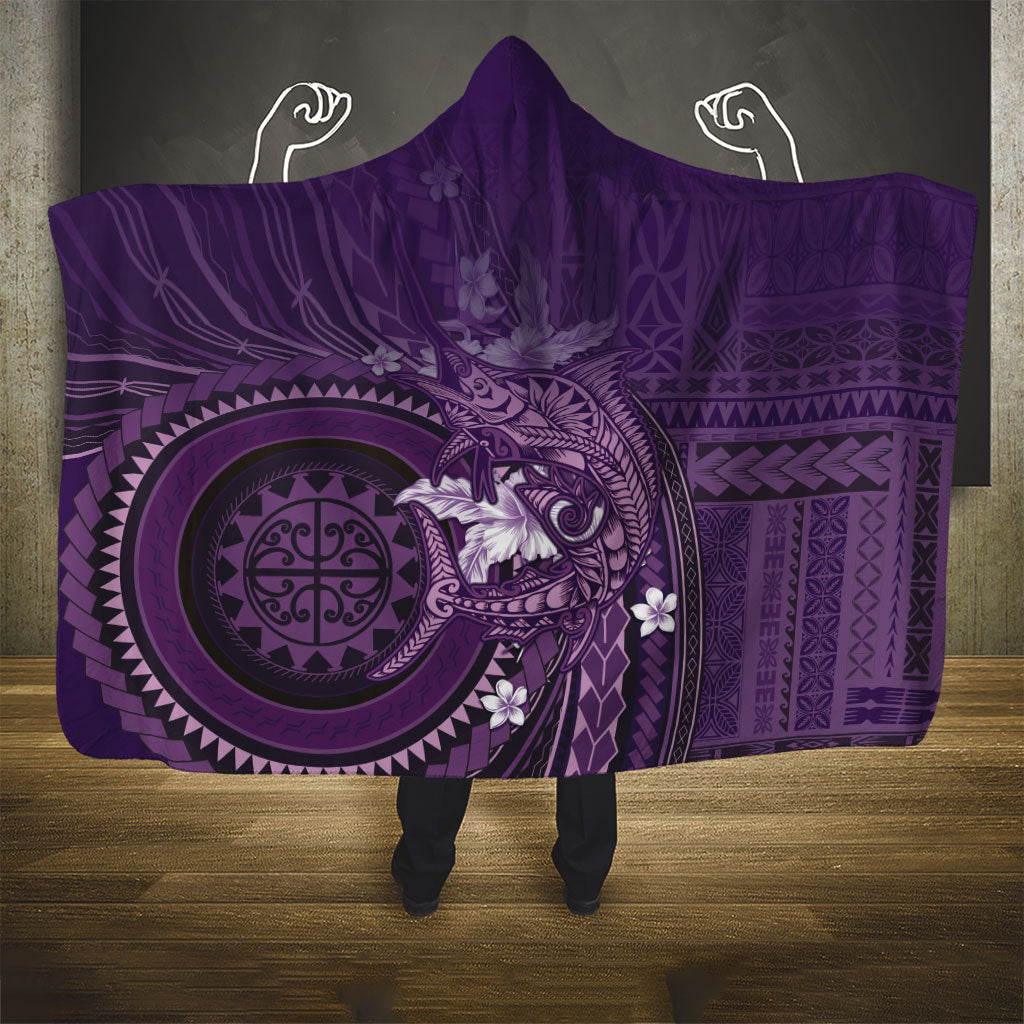 Samoa Tatau Marlin Hooded Blanket With Siapo Motifs Violet