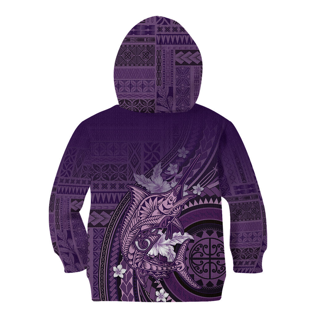 Samoa Tatau Marlin Kid Hoodie With Siapo Motifs Violet