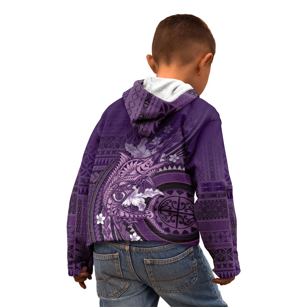 Samoa Tatau Marlin Kid Hoodie With Siapo Motifs Violet