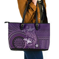 Samoa Tatau Marlin Leather Tote Bag With Siapo Motifs Violet