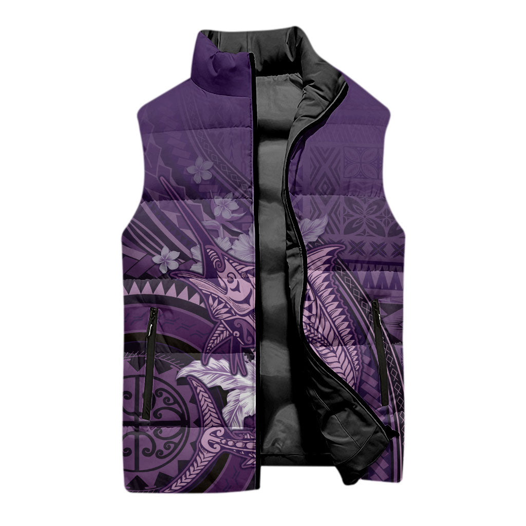 Samoa Tatau Marlin Sleeveless Puffer Jacket With Siapo Motifs Violet