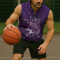 Samoa Tatau Marlin Sleeveless Zip Hoodie With Siapo Motifs Violet