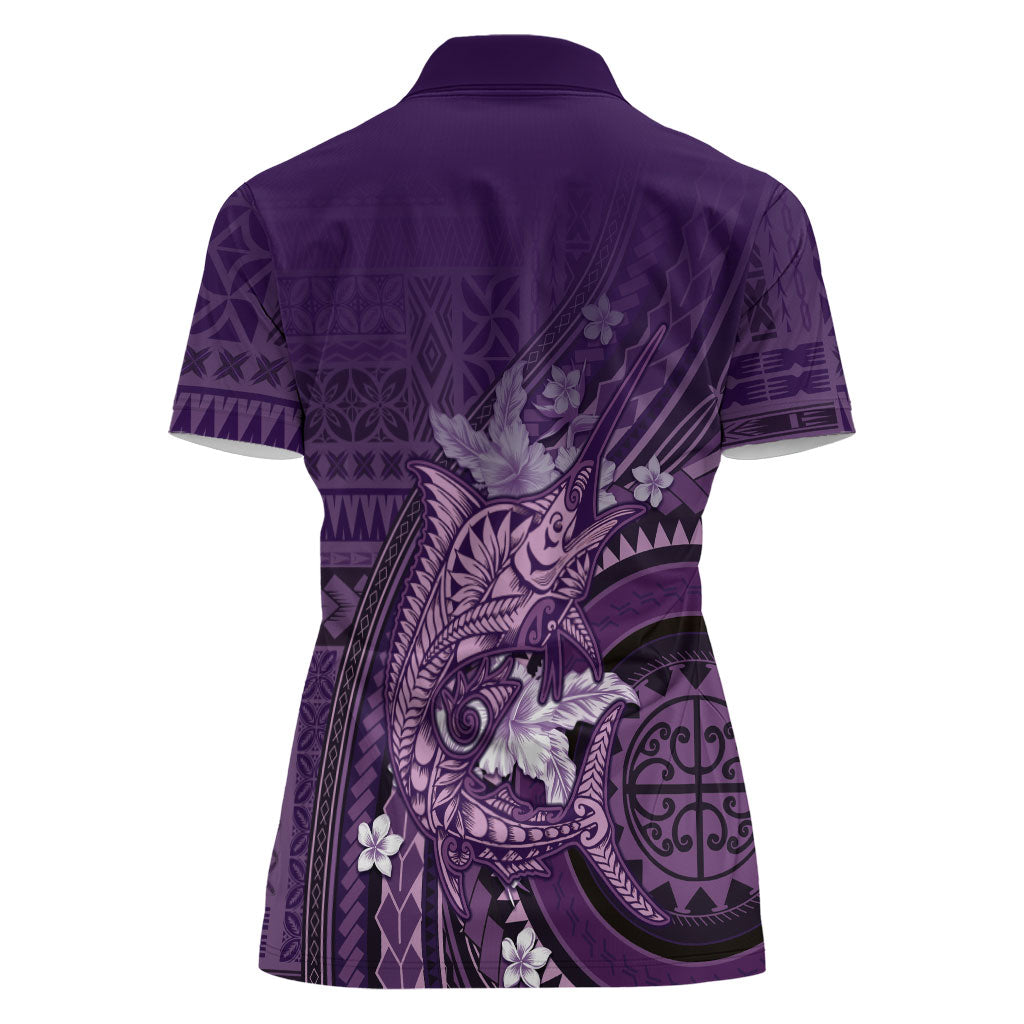 Samoa Tatau Marlin Women Polo Shirt With Siapo Motifs Violet
