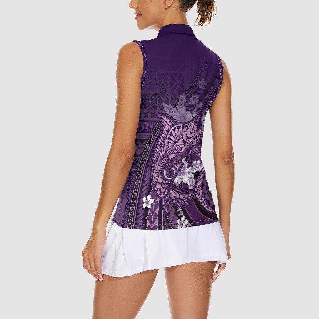 Samoa Tatau Marlin Women Sleeveless Polo Shirt With Siapo Motifs Violet