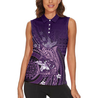 Samoa Tatau Marlin Women Sleeveless Polo Shirt With Siapo Motifs Violet
