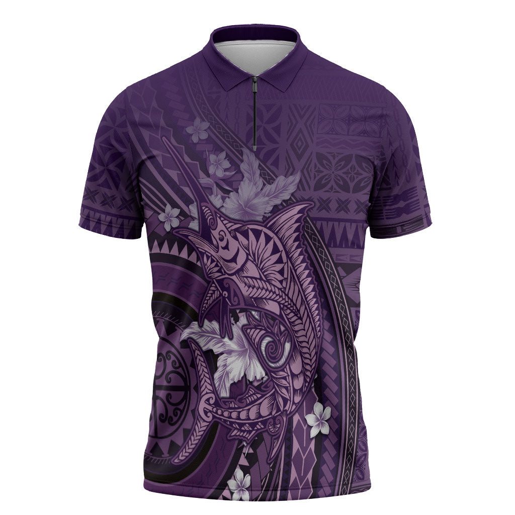 Samoa Tatau Marlin Zipper Polo Shirt With Siapo Motifs Violet