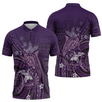 Samoa Tatau Marlin Zipper Polo Shirt With Siapo Motifs Violet