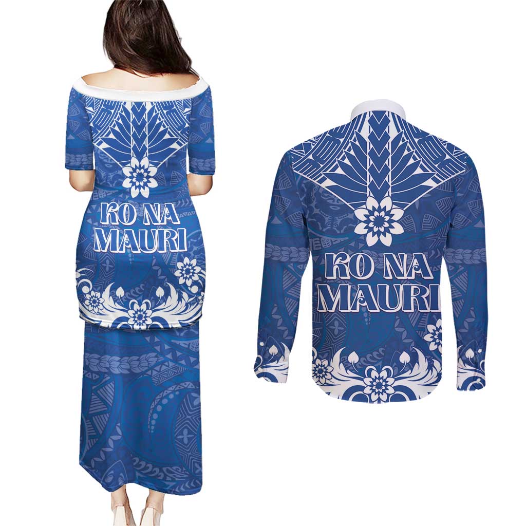 Wikin te Taetae ni Kiribati Couples Matching Puletasi and Long Sleeve Button Shirt Pacific Tapa Pattern