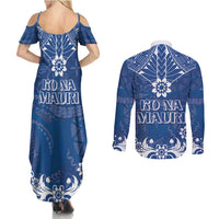 Wikin te Taetae ni Kiribati Couples Matching Summer Maxi Dress and Long Sleeve Button Shirt Pacific Tapa Pattern LT05 - Polynesian Pride