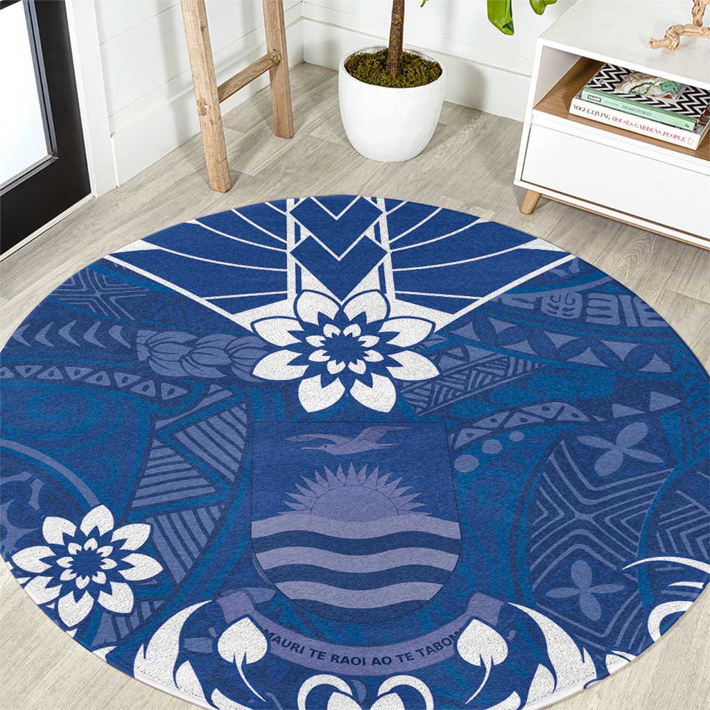 Wikin te Taetae ni Kiribati Round Carpet Pacific Tapa Pattern LT05 Blue - Polynesian Pride