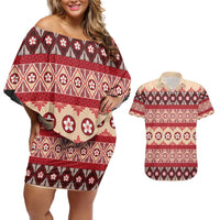 Tonga Language Week Couples Matching Off Shoulder Short Dress and Hawaiian Shirt Lea Faka-Tonga Everyday - Polynesian Pride