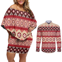 Tonga Language Week Couples Matching Off Shoulder Short Dress and Long Sleeve Button Shirt Lea Faka-Tonga Everyday - Polynesian Pride
