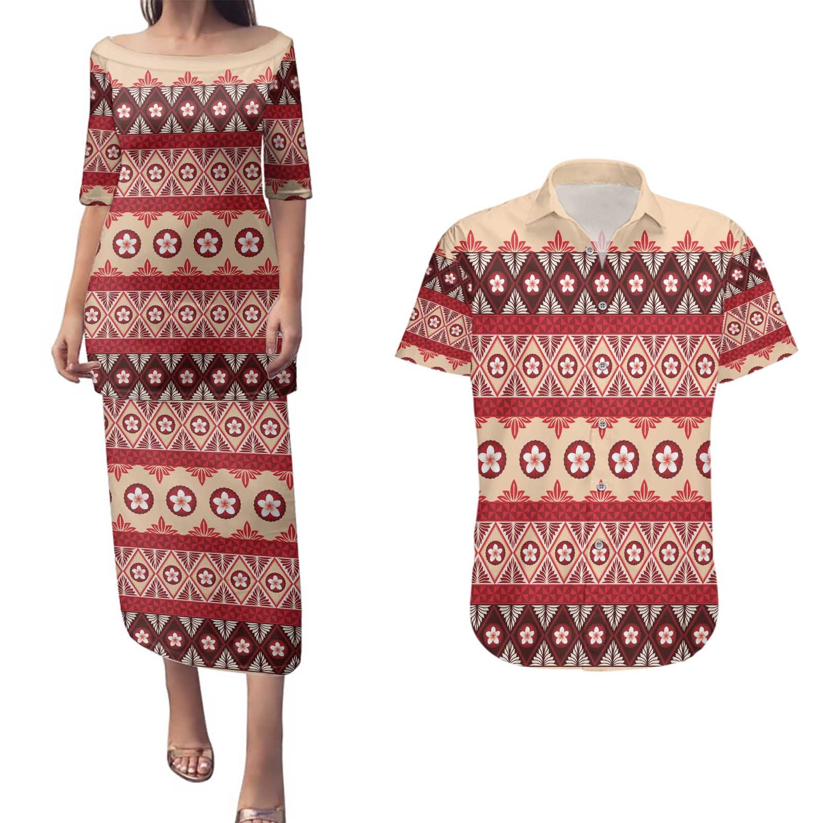 Tonga Language Week Couples Matching Puletasi and Hawaiian Shirt Lea Faka-Tonga Everyday - Polynesian Pride