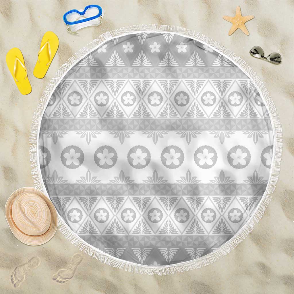 Tonga White Sunday Beach Blanket Tongan Ngatu Siale Pattern - Polynesian Pride