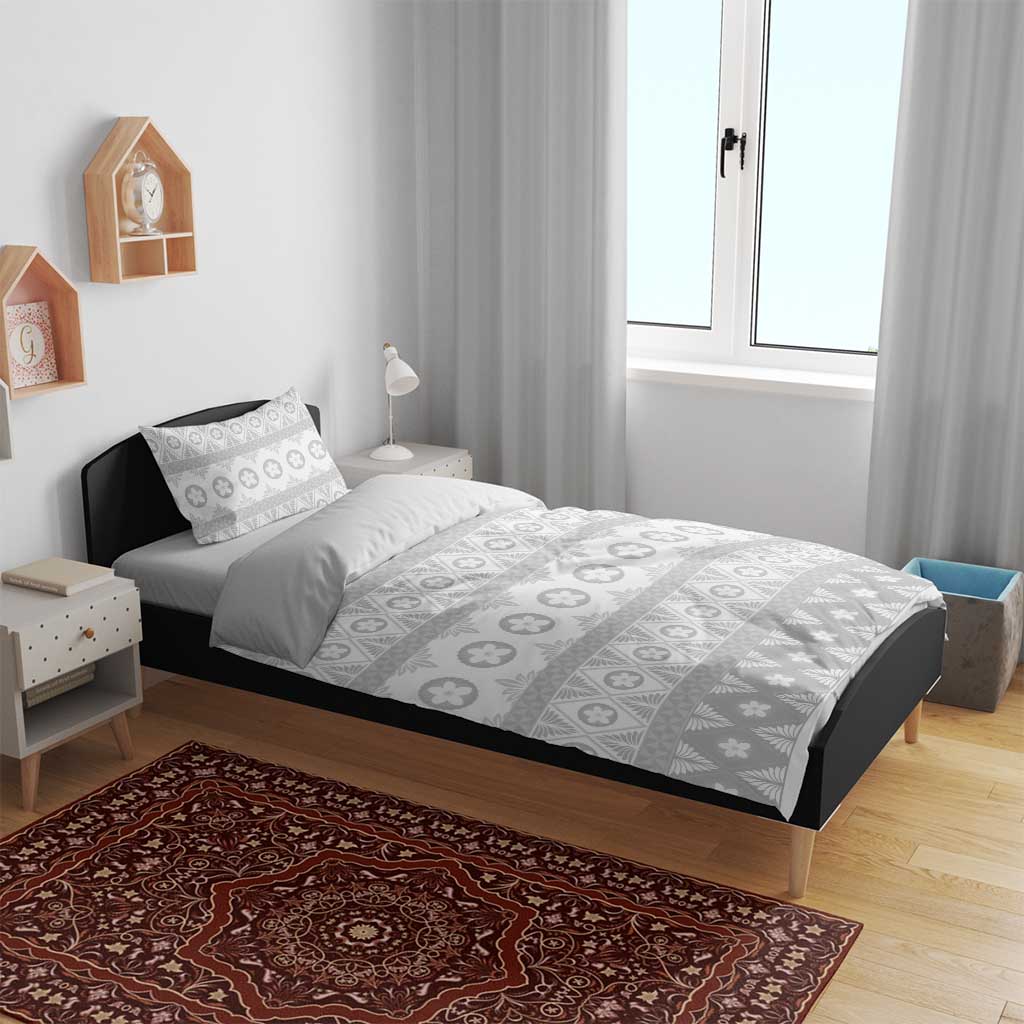 Tonga White Sunday Bedding Set Tongan Ngatu Siale Pattern - Polynesian Pride