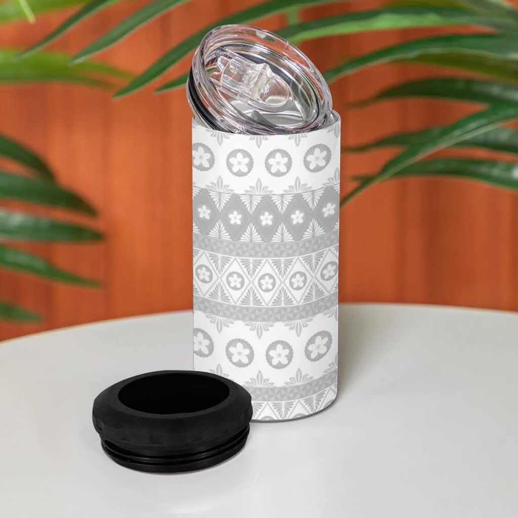 Tonga White Sunday 4 in 1 Can Cooler Tumbler Tongan Ngatu Siale Pattern - Polynesian Pride