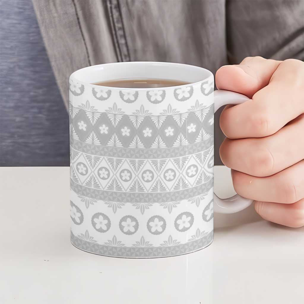 Tonga White Sunday Ceramic Mug Tongan Ngatu Siale Pattern - Polynesian Pride