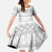 Tonga White Sunday Family Matching Long Sleeve Bodycon Dress and Hawaiian Shirt Tongan Ngatu Siale Pattern LT05 Daughter's Dress White - Polynesian Pride