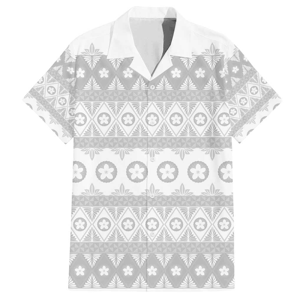 Tonga White Sunday Family Matching Long Sleeve Bodycon Dress and Hawaiian Shirt Tongan Ngatu Siale Pattern LT05 Dad's Shirt - Short Sleeve White - Polynesian Pride