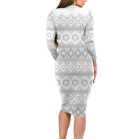 Tonga White Sunday Family Matching Long Sleeve Bodycon Dress and Hawaiian Shirt Tongan Ngatu Siale Pattern LT05 - Polynesian Pride