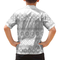 Tonga White Sunday Family Matching Off The Shoulder Long Sleeve Dress and Hawaiian Shirt Tongan Ngatu Siale Pattern LT05 - Polynesian Pride