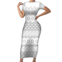 Tonga White Sunday Family Matching Short Sleeve Bodycon Dress and Hawaiian Shirt Tongan Ngatu Siale Pattern - Polynesian Pride