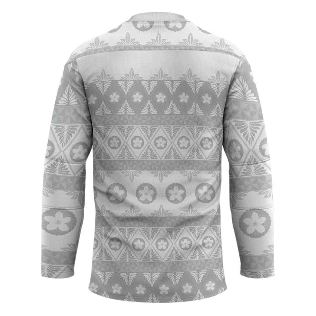 Tonga White Sunday Hockey Jersey Tongan Ngatu Siale Pattern - Polynesian Pride