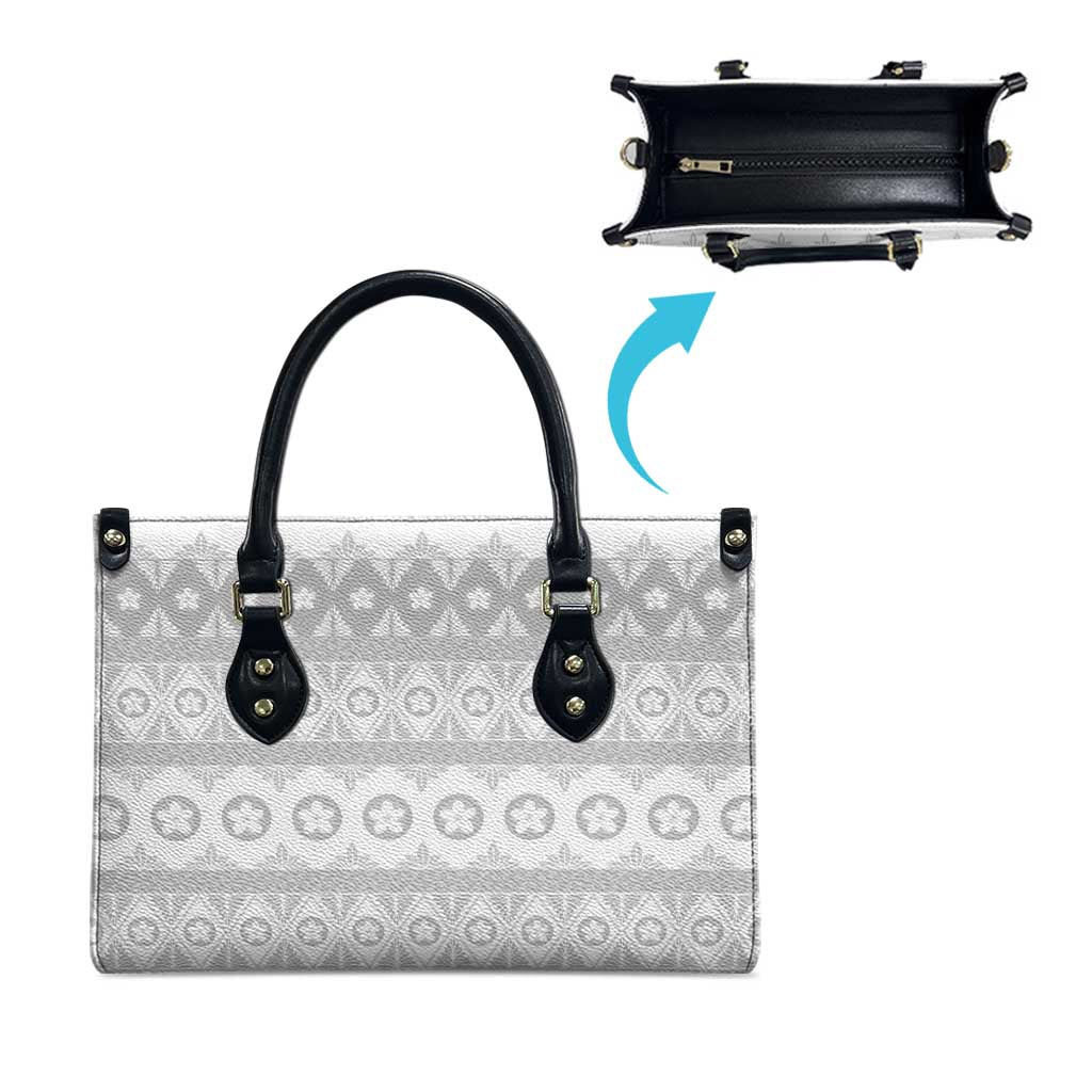 Tonga White Sunday Leather Bag Tongan Ngatu Siale Pattern - Polynesian Pride