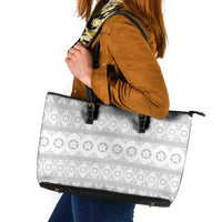 Tonga White Sunday Leather Tote Bag Tongan Ngatu Siale Pattern - Polynesian Pride