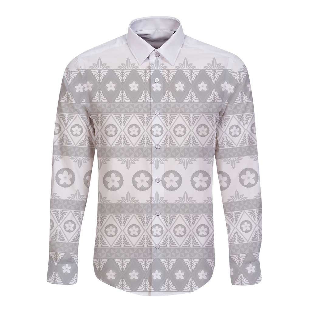 Tonga White Sunday Long Sleeve Button Shirt Tongan Ngatu Siale Pattern - Polynesian Pride