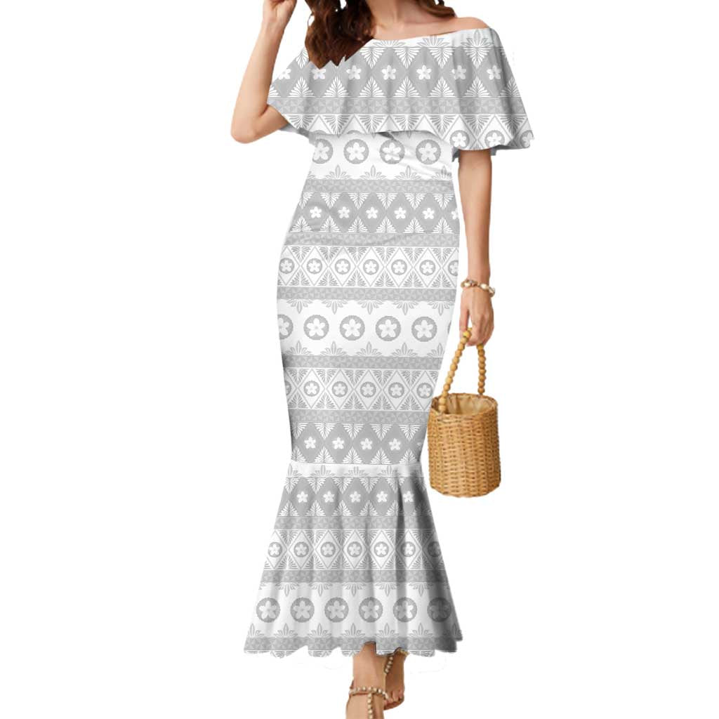 Tonga White Sunday Mermaid Dress Tongan Ngatu Siale Pattern - Polynesian Pride