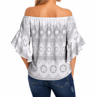 Tonga White Sunday Off Shoulder Wrap Waist Top Tongan Ngatu Siale Pattern LT05 - Polynesian Pride