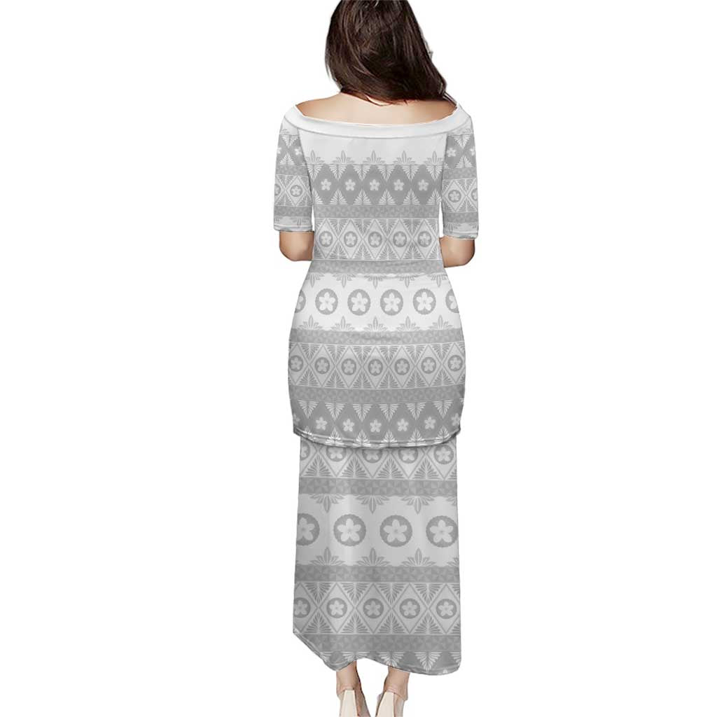 Tonga White Sunday Puletasi Tongan Ngatu Siale Pattern - Polynesian Pride
