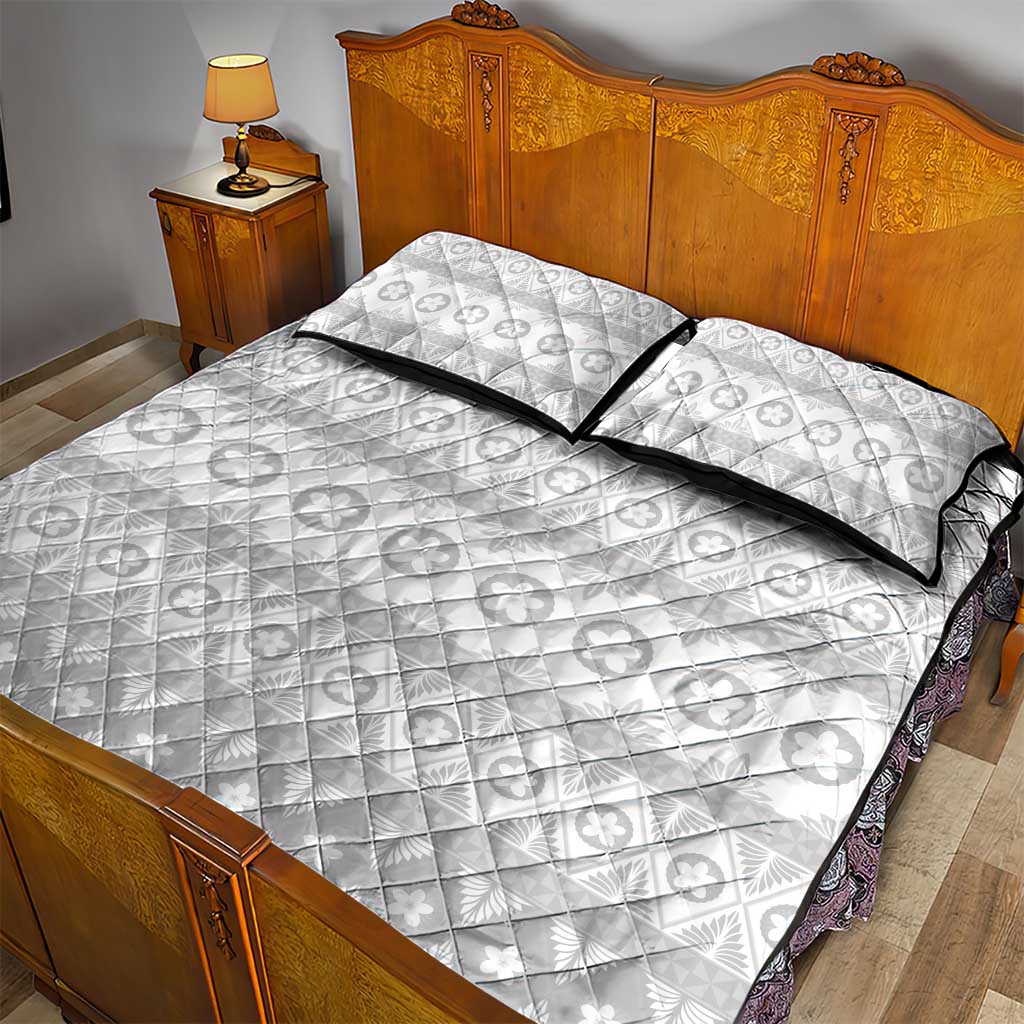 Tonga White Sunday Quilt Bed Set Tongan Ngatu Siale Pattern - Polynesian Pride