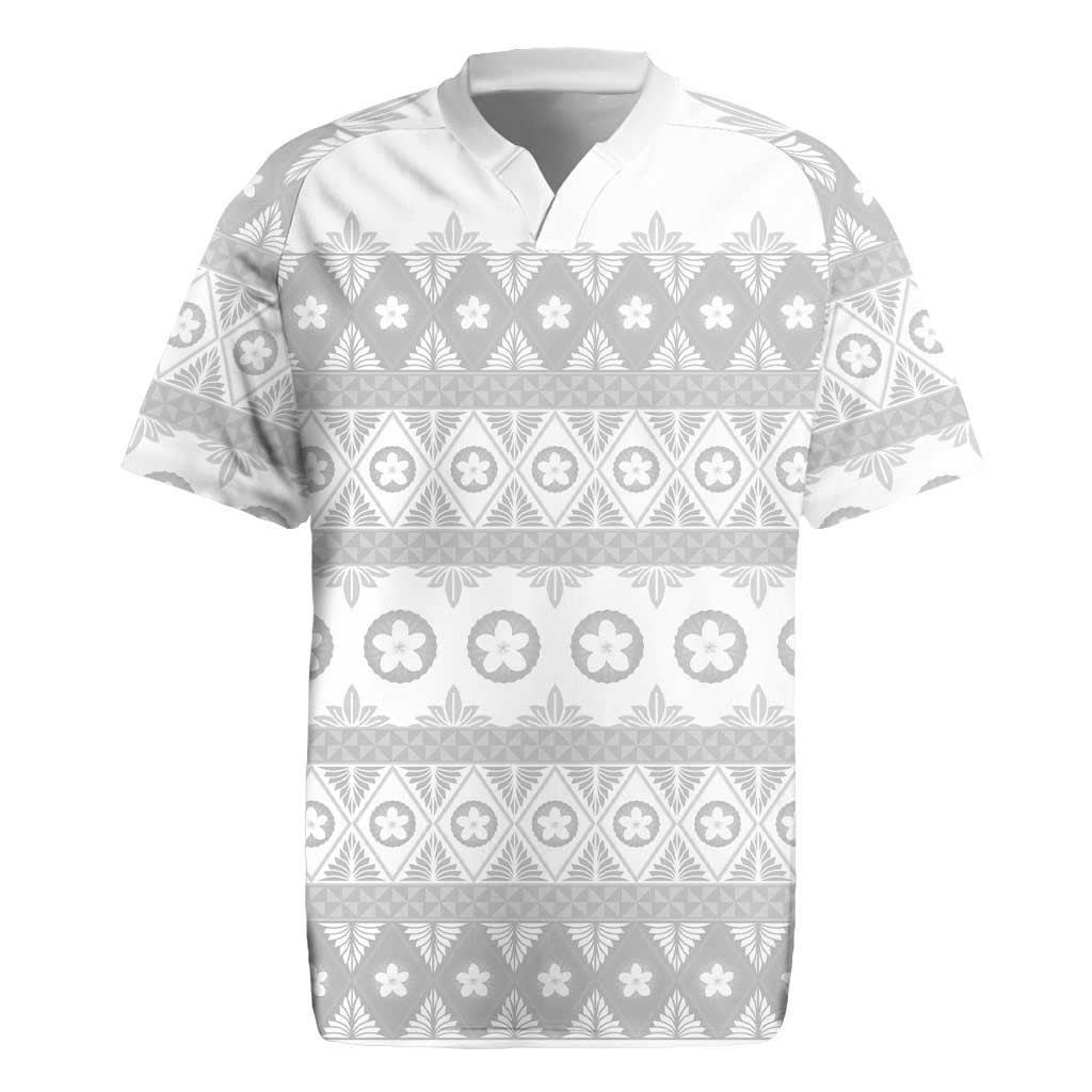 Tonga White Sunday Rugby Jersey Tongan Ngatu Siale Pattern - Polynesian Pride