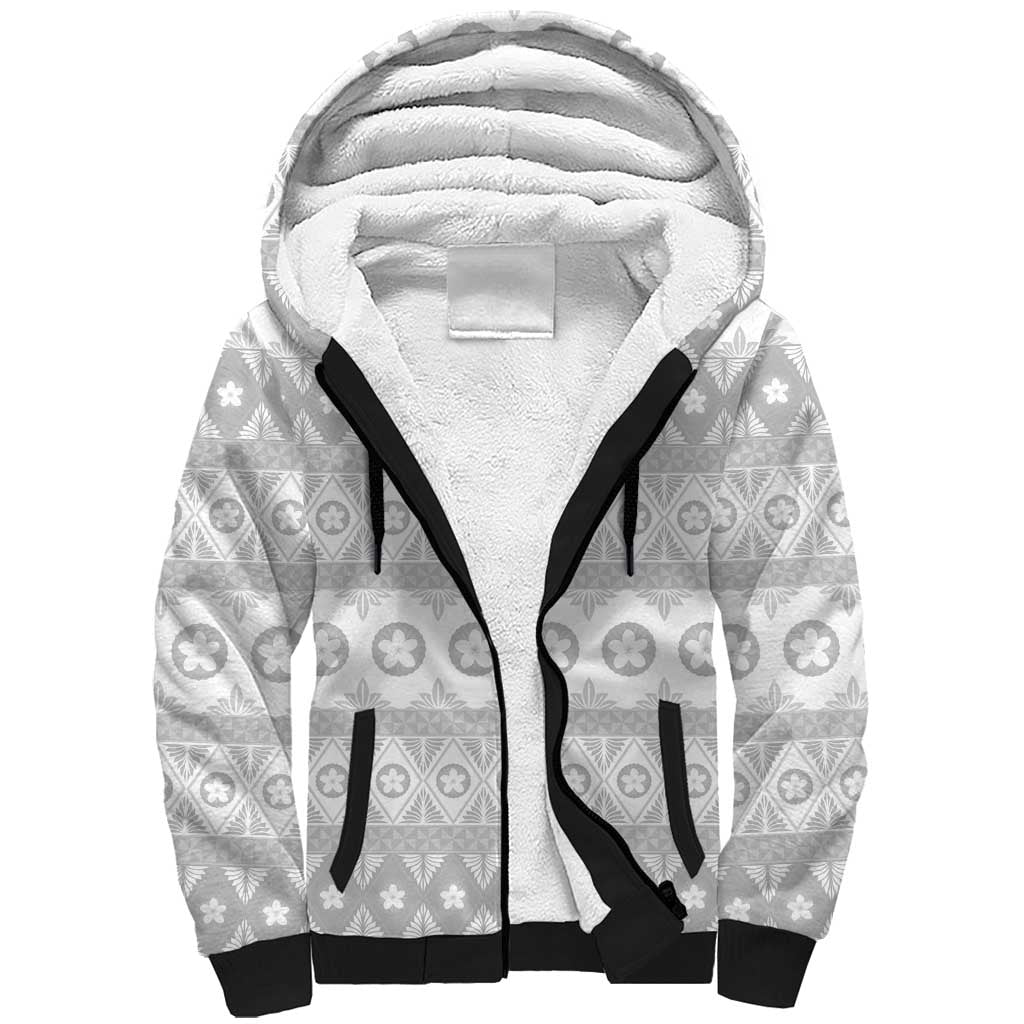 Tonga White Sunday Sherpa Hoodie Tongan Ngatu Siale Pattern - Polynesian Pride