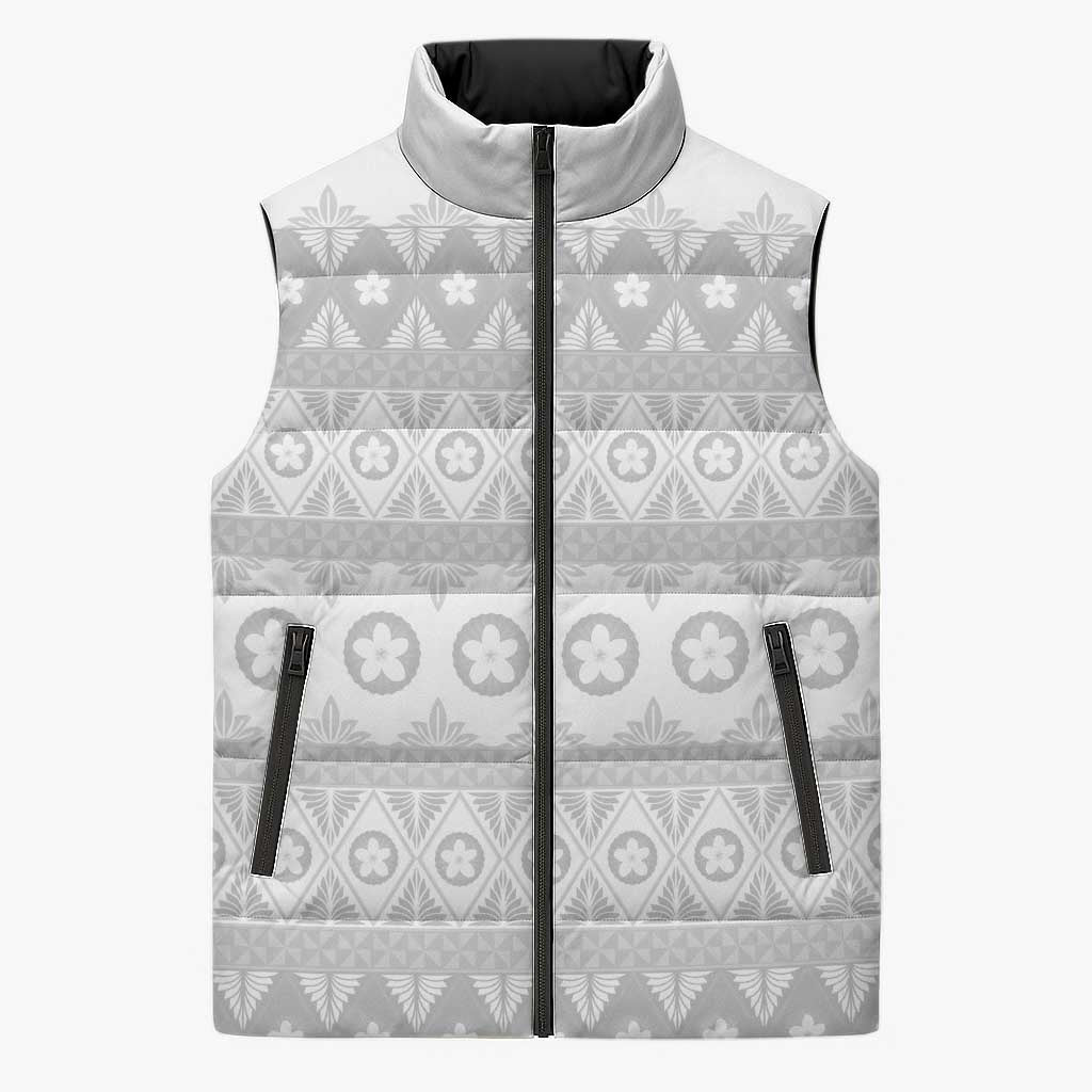 Tonga White Sunday Sleeveless Puffer Jacket Tongan Ngatu Siale Pattern - Polynesian Pride