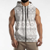 Tonga White Sunday Sleeveless Zip Hoodie Tongan Ngatu Siale Pattern - Polynesian Pride
