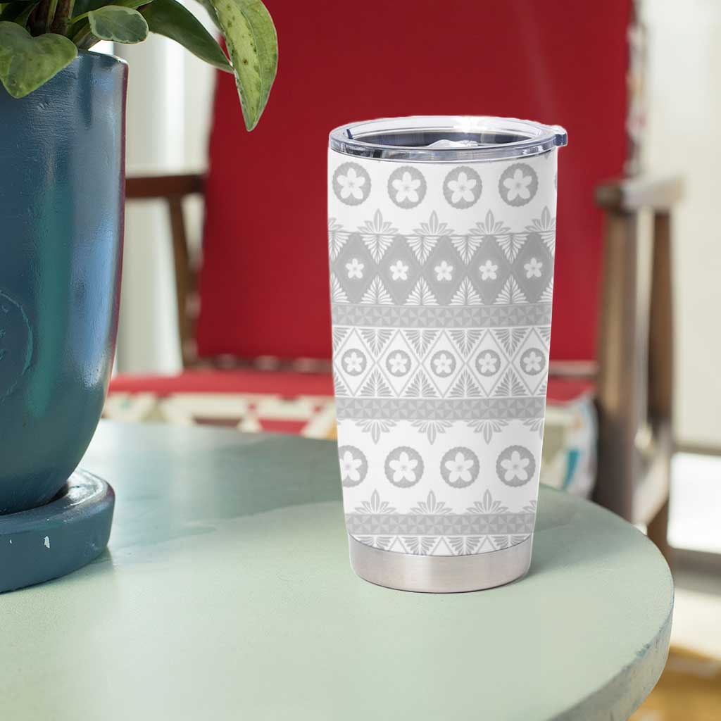 Tonga White Sunday Tumbler Cup Tongan Ngatu Siale Pattern - Polynesian Pride