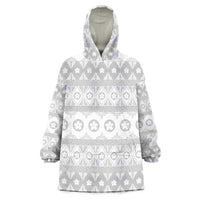 Tonga White Sunday Wearable Blanket Hoodie Tongan Ngatu Siale Pattern LT05 One Size White - Polynesian Pride