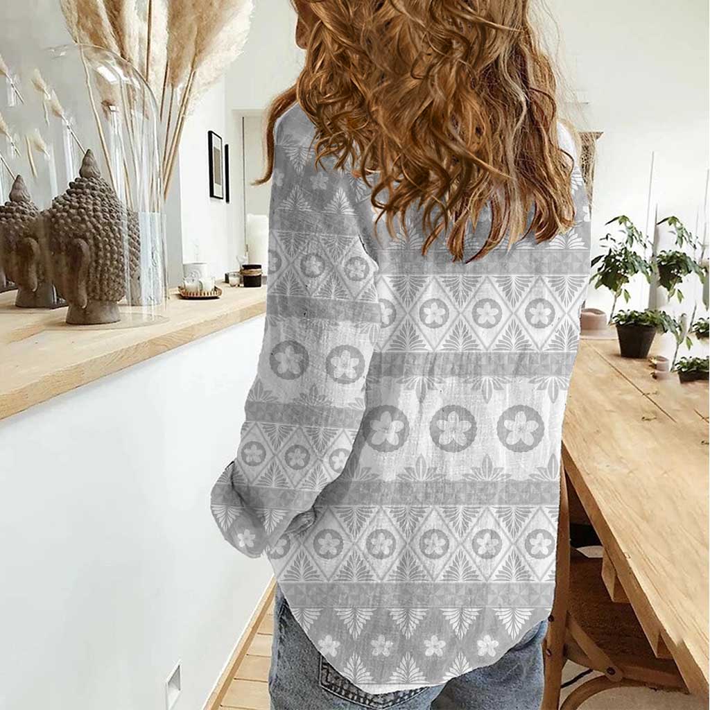 Tonga White Sunday Women Casual Shirt Tongan Ngatu Siale Pattern - Polynesian Pride