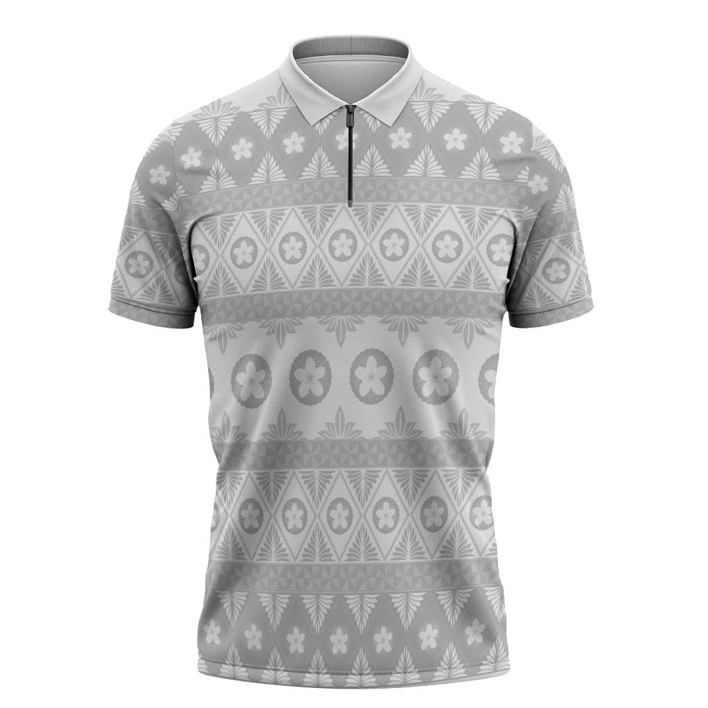 Tonga White Sunday Zipper Polo Shirt Tongan Ngatu Siale Pattern - Polynesian Pride
