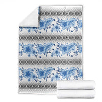 Samoa White Sunday Blanket Samoan Tapa Blue Hibiscus - Polynesian Pride
