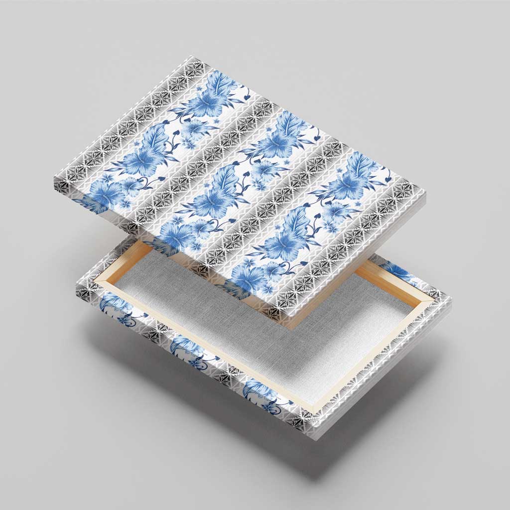 Samoa White Sunday Canvas Wall Art Samoan Tapa Blue Hibiscus - Polynesian Pride