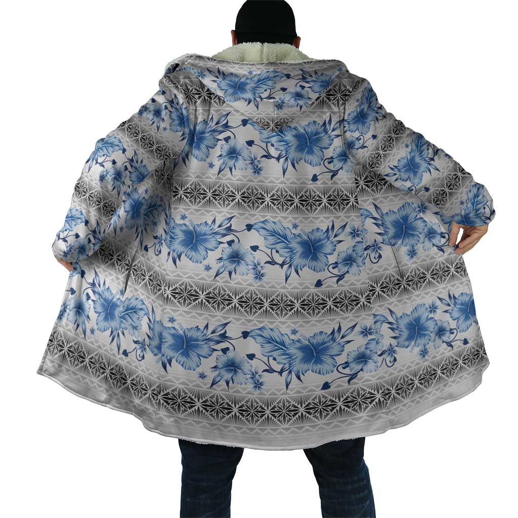 Samoa White Sunday Cloak Samoan Tapa Blue Hibiscus - Polynesian Pride